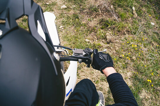 Close-up of motocross driver on motorbike