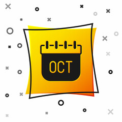 Black October calendar autumn icon isolated on white background. Yellow square button. Vector