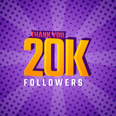 Thank You 20 k Followers Card Celebration Vector. 20000 Followers Congratulation Post Social Media Template.
