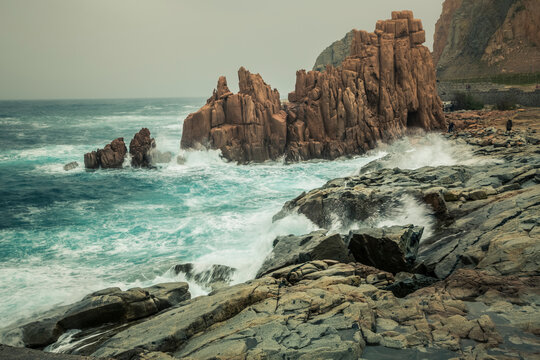 Italy, Sardinia, Tortoli, Arbatax, rocks in the surf