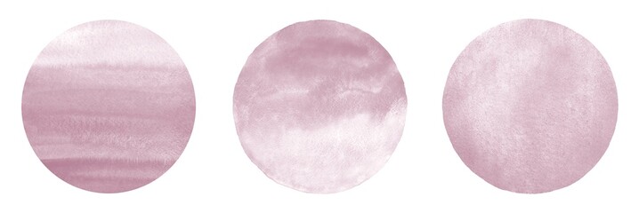 Light mauve, pale purple watercolor circles with gradient stains set. Round watercolour backgrounds, uneven edge. Graphic design templates, text frames. Hand drawn textures collection.