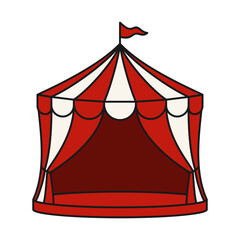 Circus tent with flag for carnival or show in red and white vector icon