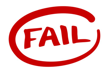 Fail sign for exam mark in red ink vector icon