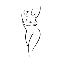 Female figure in minimalist line art as vector icon