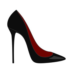 Elegant high heel shoe or stiletto in black and red vector icon
