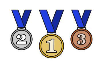 Gold silver and bronze medals or medallions as prize for championship winner in vector set