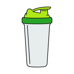 Protein shake drink in shaker bottle for sports nutrition concept in vector icon