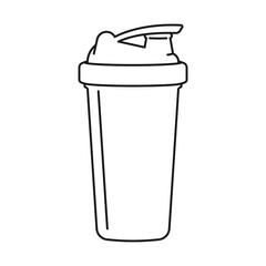 Protein shake drink in shaker bottle for sports nutrition concept in outline vector icon