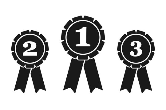 First place second place and third place rossette prize ribbons in vector silhouette set