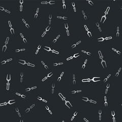 Grey Barbecue fork icon isolated seamless pattern on black background. BBQ fork sign. Barbecue and grill tool. Vector