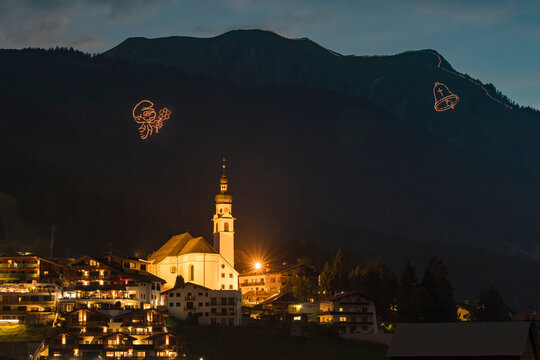 Austria, Tyrol, Lermoos, Ehrwalder Becken, Ehrwald With Midsummer Fire