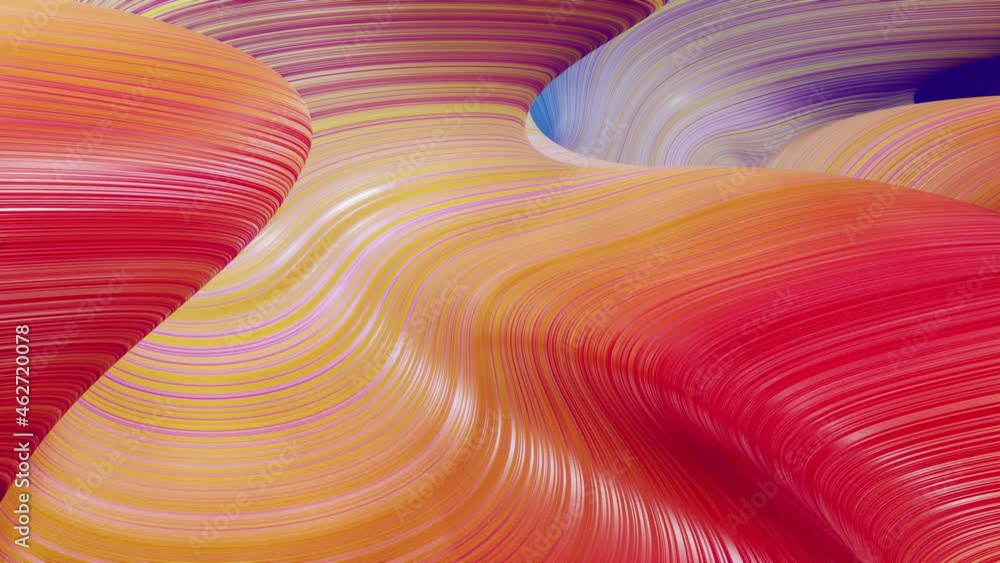 Poster beautiful abstract background of waves on surface, red yellow color gradients, extruded lines as str