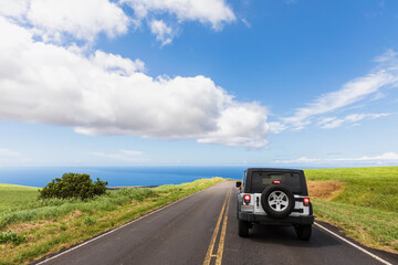 USA, Hawaii, Big Island, Kohala Mountain, off road vehicle on Kohala Mountain road