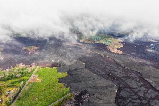 USA, Hawaii, Big Island, aerial view of the impacts of the volcanic eruption in 2018