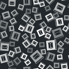 Fototapeta na wymiar Grey Website and envelope, new message, mail icon isolated seamless pattern on black background. Usage for e-mail newsletters, headers, blog posts. Vector