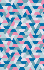 Isometric Vector Seamless triangular Pattern with geometric shapes. Endless Polygon texture for wallpaper, web page background, surface texture. Trendy design. Vector illustration.