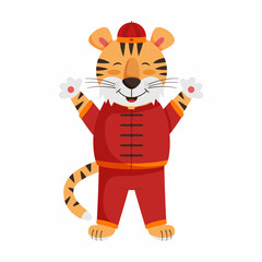 Fototapeta na wymiar Happy Chinese new year with cute cartoon tiger