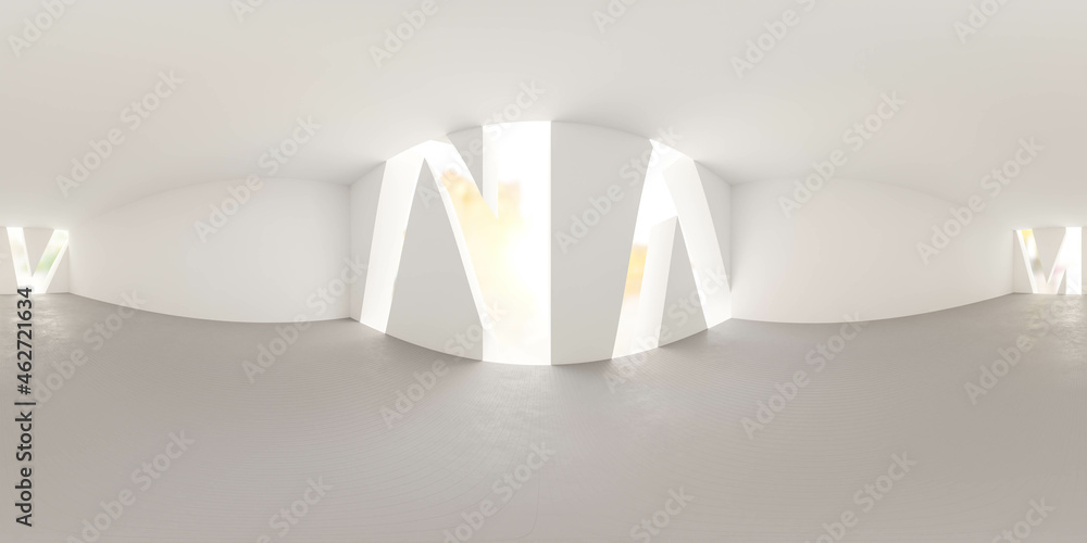 Poster full 360 degree panorama environment map of white abstract empty studio with light shining through s
