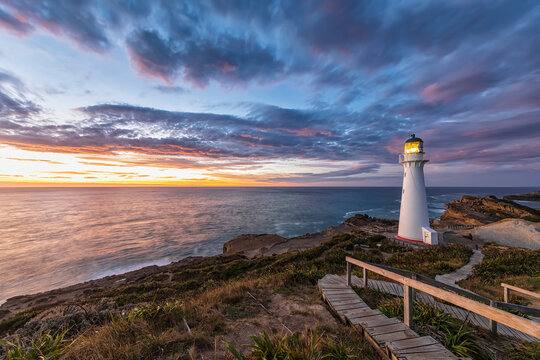 Lighthouse at sunset, Castlepoint, New Zealand
