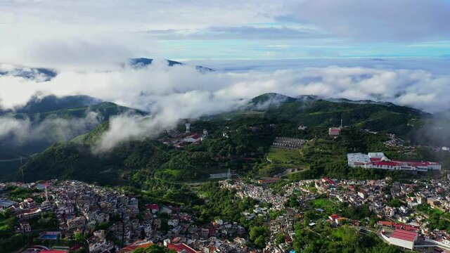 Aerial view of the Mexican town on top of the mountain