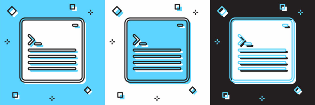 Set Software, web developer programming code icon isolated on blue and white, black background. Javascript computer script random parts of program code. Vector