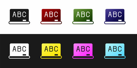 Set Chalkboard icon isolated on black and white background. School Blackboard sign. Vector
