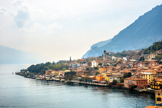 Italy, Province of Brescia, Limone sul Garda, Town on shore of Lake Garda