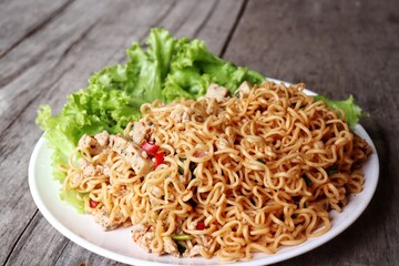 Fried instant noodle spicy Asia street food