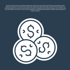 Blue line Casino chip with dollar symbol icon isolated on blue background. Casino gambling. Vector