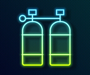 Glowing neon line Aqualung icon isolated on black background. Oxygen tank for diver. Diving equipment. Extreme sport. Diving underwater equipment. Vector