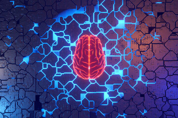 3D rendered illustration of brain on circuit board