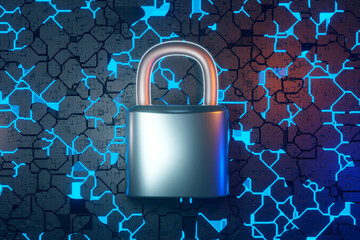Three dimensional render of padlock and circuit board symbolizing data security