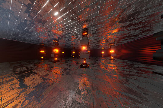 Glowing lighting equipment in spaceship