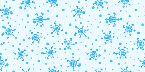 Snowflakes seamless pattern. Christmas background vector illustration. For wrapping paper, design, postcard, fabric, baby clothes, baby room. Christmas and New Year concept.