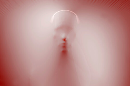 Three dimensional render of human head wrapped in plastic foil