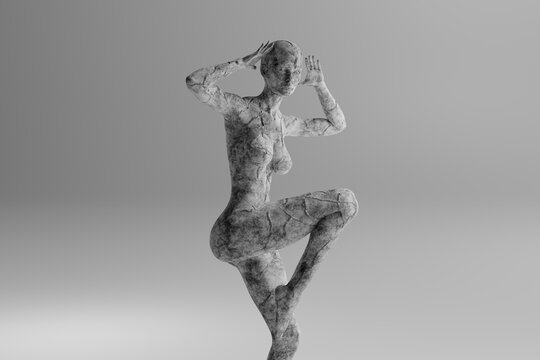 3D Illustration Of Dancing Female Character Made Out Of Concrete