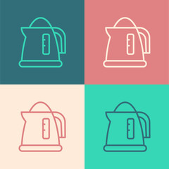 Pop art line Electric kettle icon isolated on color background. Teapot icon. Vector