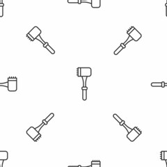 Grey line Kitchen hammer icon isolated seamless pattern on white background. Meat hammer. Vector