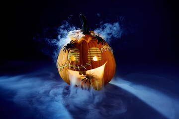 Studio shot of spooky jack-o-lantern
