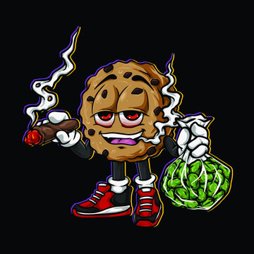 cookies character cartoon mascot smoking blunt and holding weed flower bud  nug cannabis Stock Vector | Adobe Stock