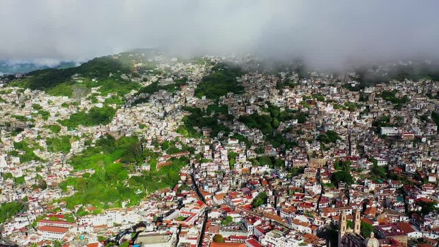 Aerial view of the Mexican town on top of the mountain
