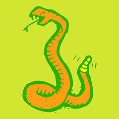 Fototapeta premium rattlesnake hand drawn green and orange