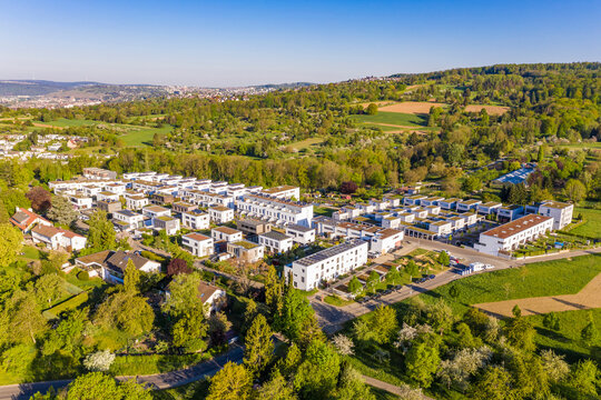 Germany, Baden-Wurttemberg, Esslingen, Aerial view of modern suburb