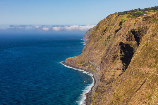 Portugal, Madeira Island, Ponta do Pargo, Cliff and sea