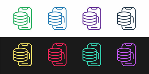 Set line Cloud technology data transfer and storage icon isolated on black and white background. Vector