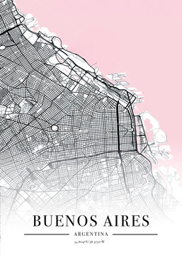 Buenos Aires city map poster print. Detailed map of Buenos Aires (Argentina). 