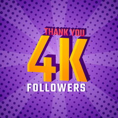 Thank You 4 k Followers Card Celebration Vector. 4000 Followers Congratulation Post Social Media Template. - obrazy, fototapety, plakaty