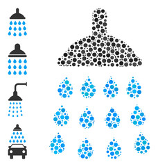 Fototapeta na wymiar Rounded dot composition shower. Vector collage is based on shower icon, and formed of random spheric parts. Vector icon of shower combined of random circle elements.