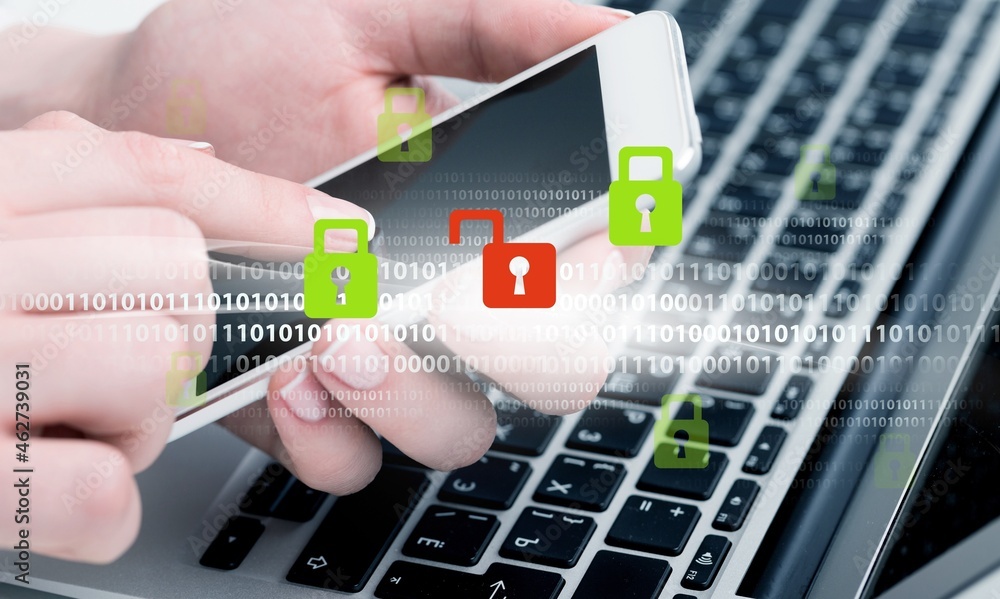 Poster concept of cyber security, information and encryption, secure personal information