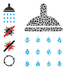 Rounded dot mosaic shower. Vector mosaic is based on shower symbol, and formed of randomized circle spots. Vector icon of shower designed of randomized circle elements.